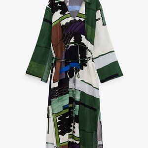 Zara Green and Black Abstract Midi Dress